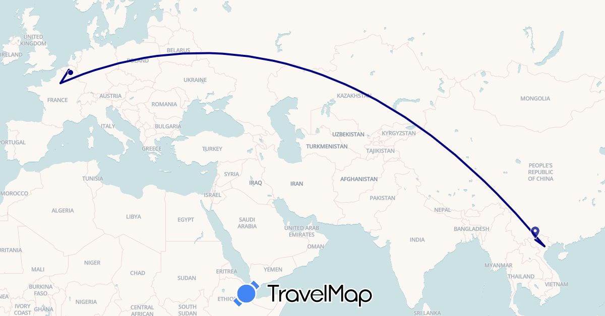 TravelMap itinerary: driving in Belgium, France, Vietnam (Asia, Europe)